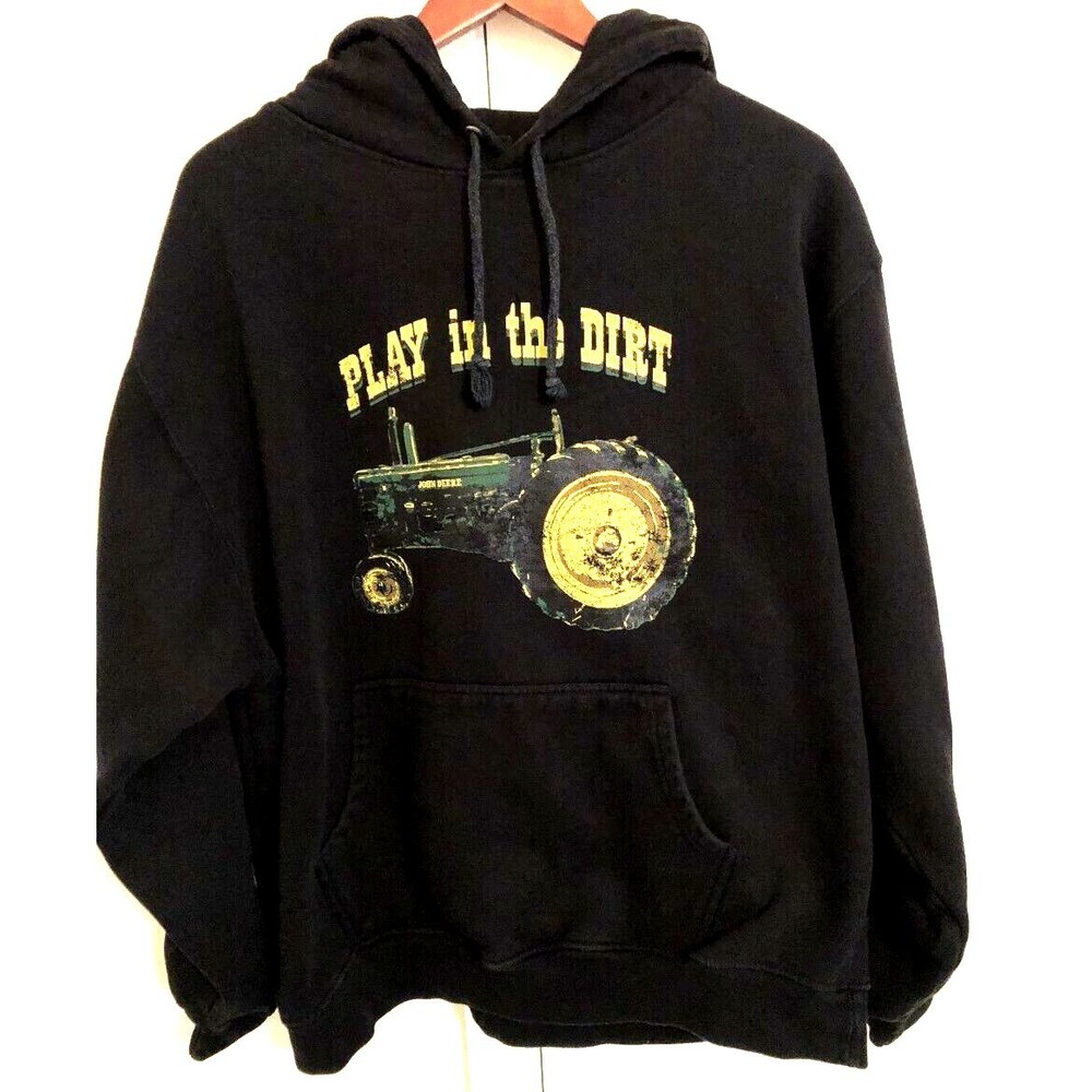 John Deere "Play in the Dirt"  Pullover Hoodie Hooded Sweatshirt Mens XL Black